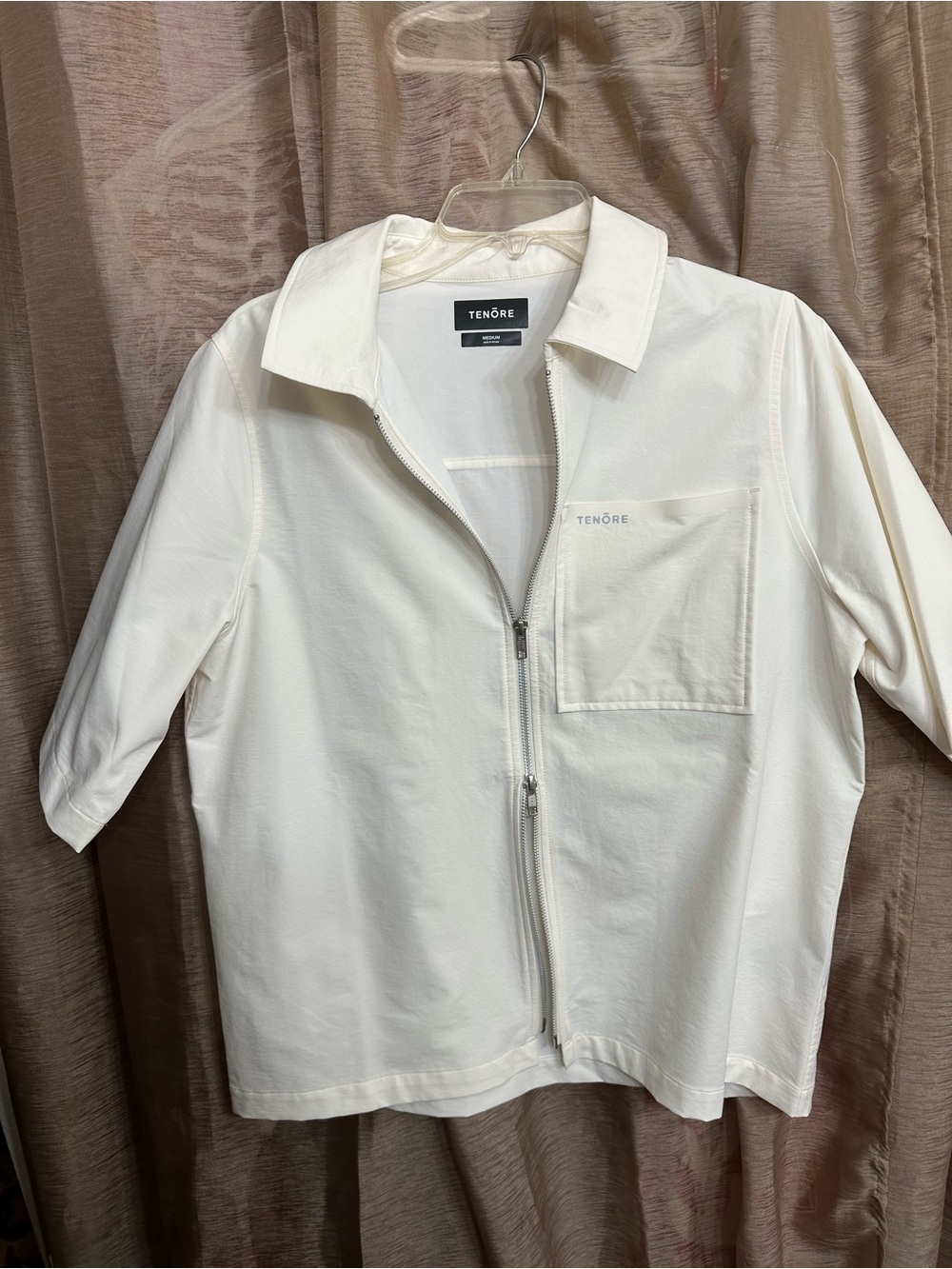Women's Cream Zip-Front Shirt Jacket